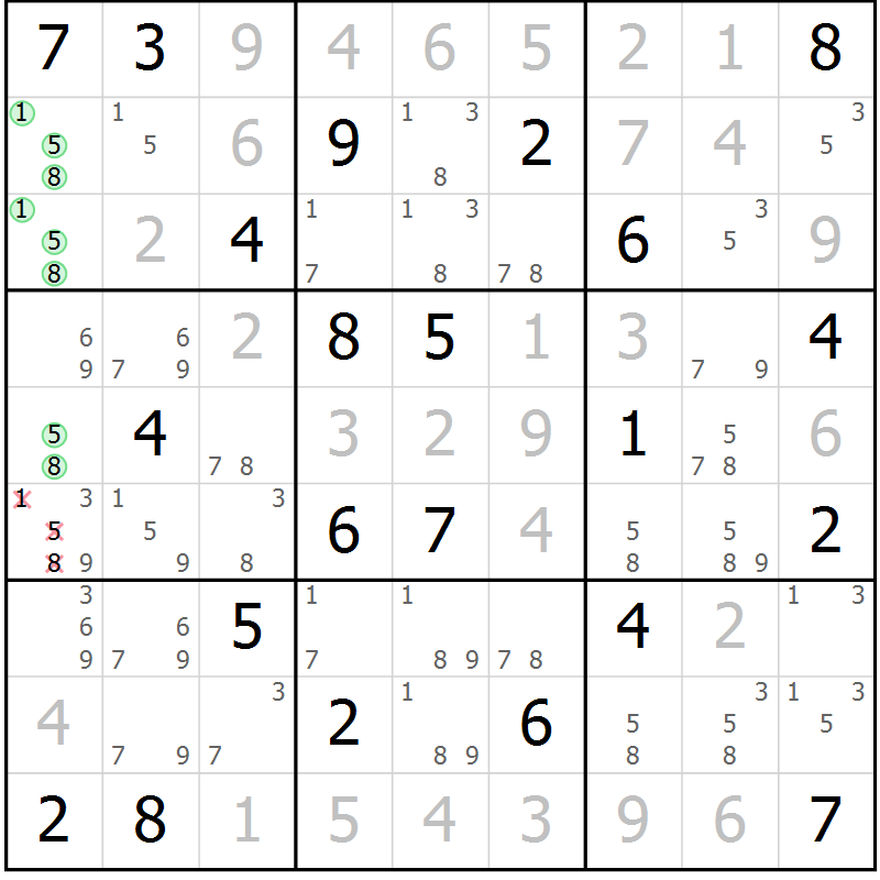Position des candidats pour la solution de la Gr 8 page 11 du magazine de sudoku Virtuose n° 122