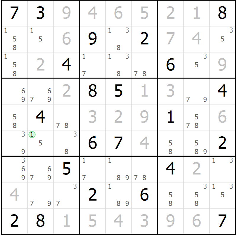 Position des candidats pour la solution de la Gr 8 page 11 du magazine de sudoku Virtuose n° 122