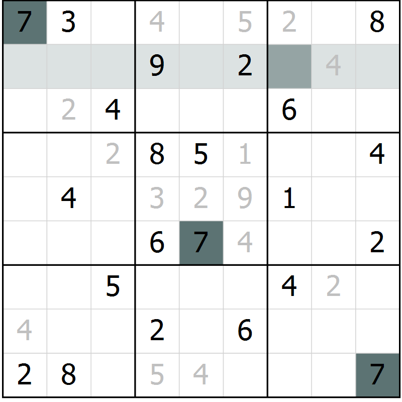 Position des candidats pour la solution de la Gr 8 page 11 du magazine de sudoku Virtuose n° 122