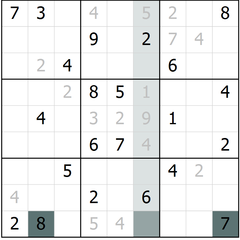 Position des candidats pour la solution de la Gr 8 page 11 du magazine de sudoku Virtuose n° 122
