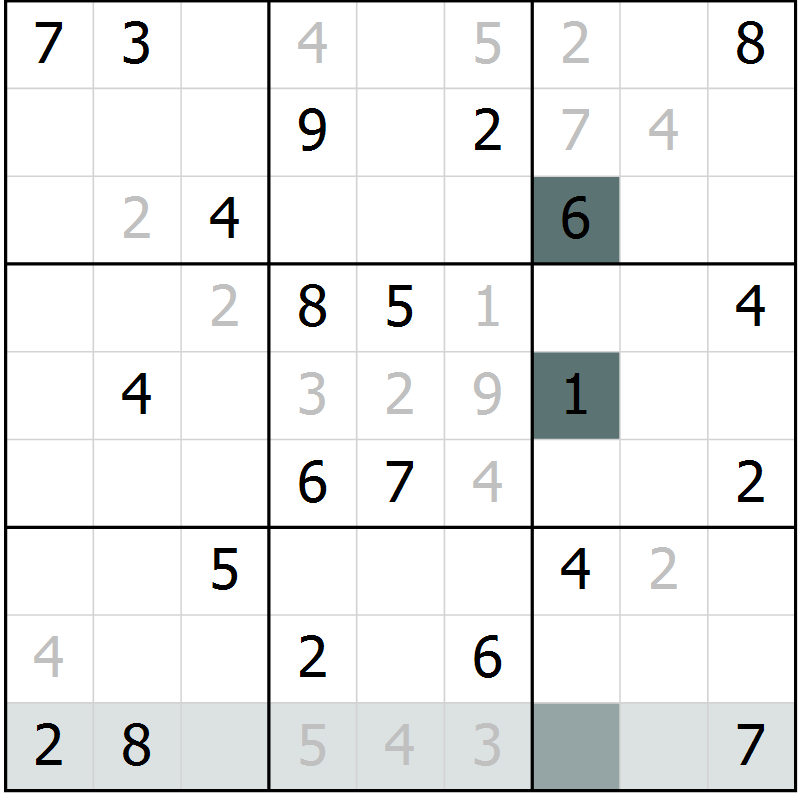 Position des candidats pour la solution de la Gr 8 page 11 du magazine de sudoku Virtuose n° 122