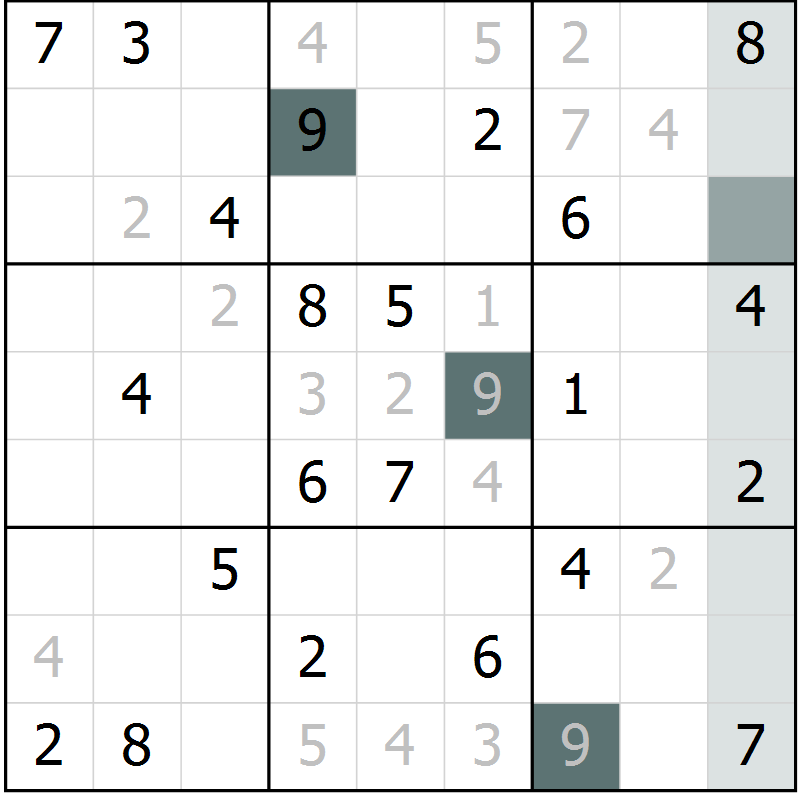 Position des candidats pour la solution de la Gr 8 page 11 du magazine de sudoku Virtuose n° 122