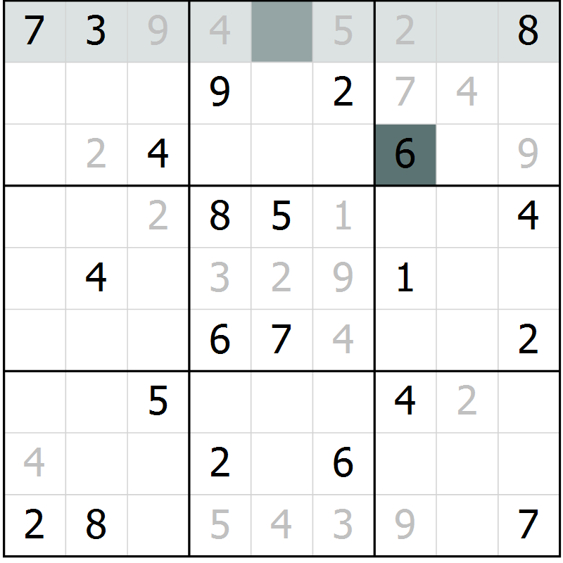 Position des candidats pour la solution de la Gr 8 page 11 du magazine de sudoku Virtuose n° 122
