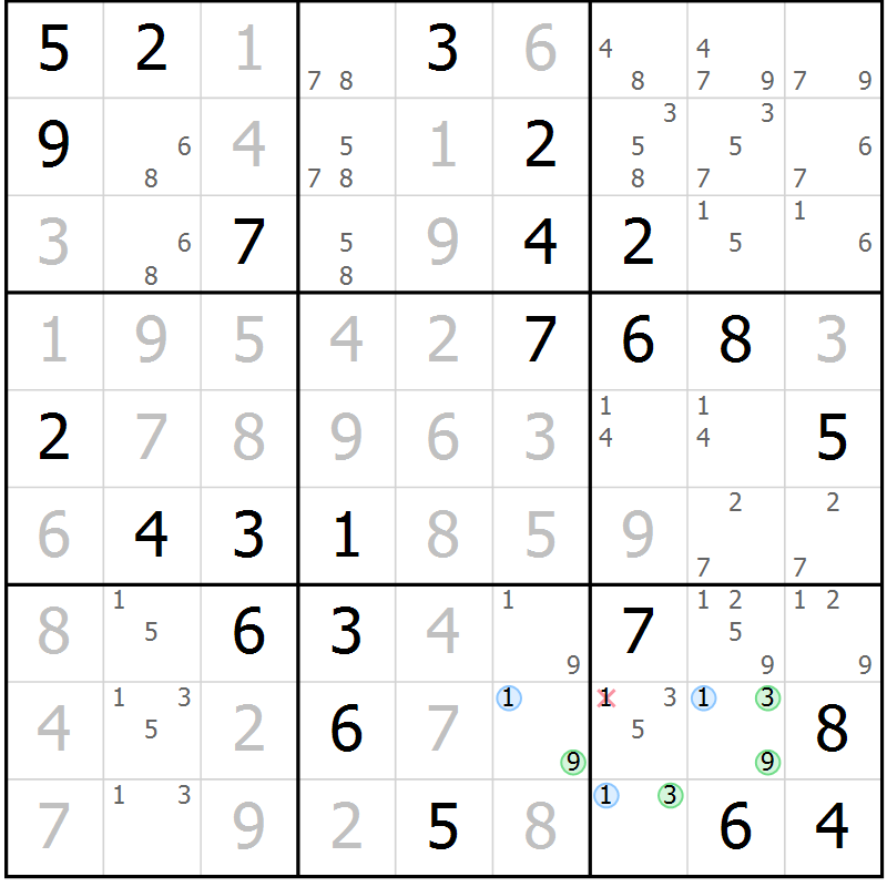 Position des candidats pour la solution de la Gr 80 page 83 du magazine de sudoku Virtuose n° 122