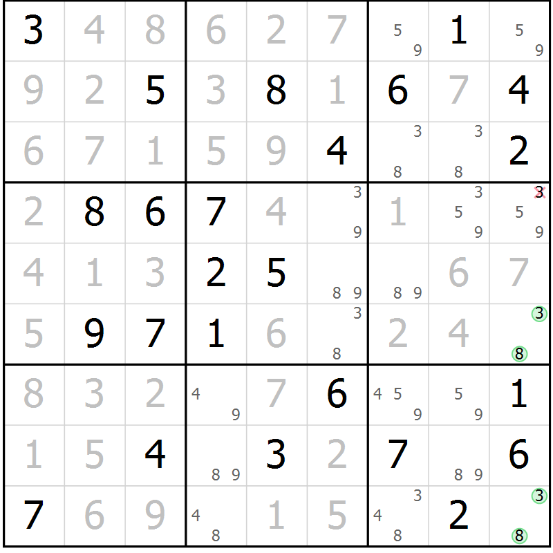 Position des candidats pour la solution de la Gr 81 page 84 du magazine de sudoku Virtuose n° 122