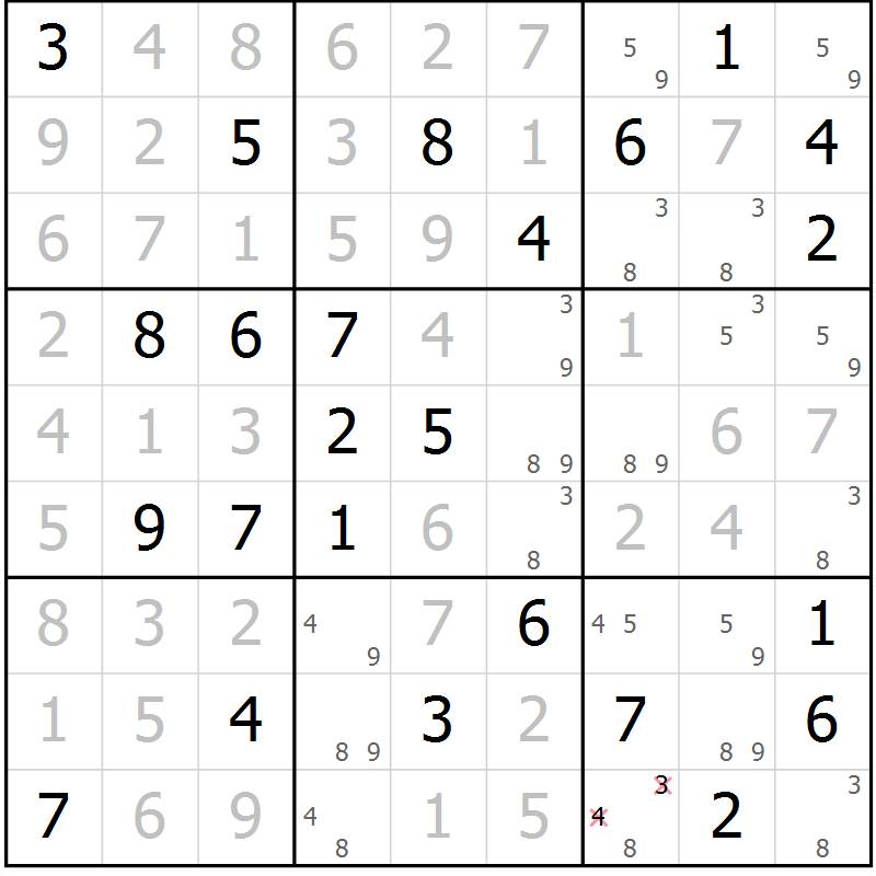 Position des candidats pour la solution de la Gr 81 page 84 du magazine de sudoku Virtuose n° 122