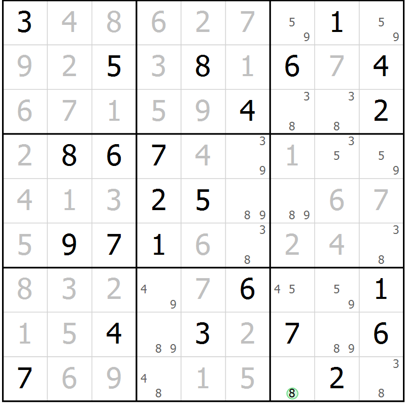 Position des candidats pour la solution de la Gr 81 page 84 du magazine de sudoku Virtuose n° 122