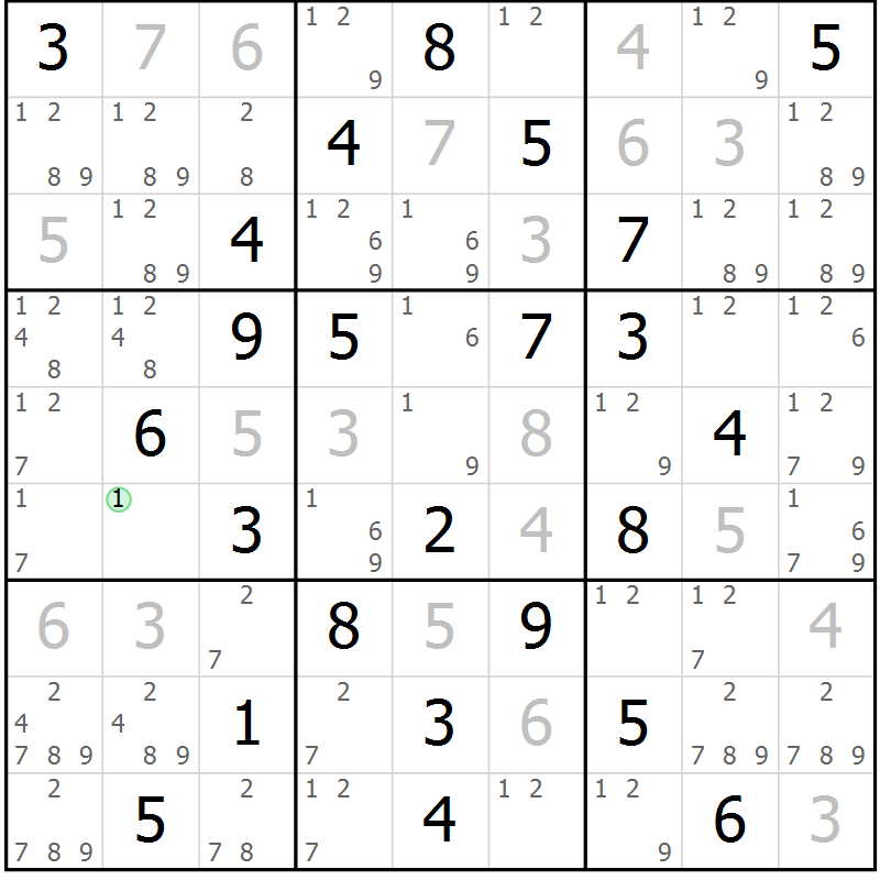 Position des candidats pour la solution de la Gr 82 page 85 du magazine de sudoku Virtuose n° 122