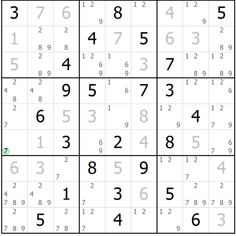 Position des candidats pour la solution de la Gr 82 page 85 du magazine de sudoku Virtuose n° 122