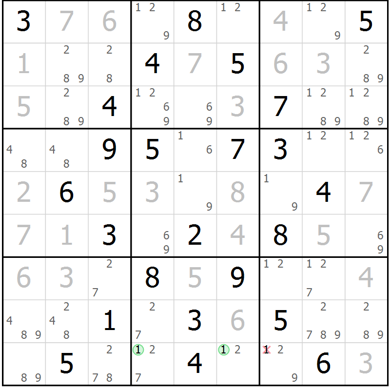 Position des candidats pour la solution de la Gr 82 page 85 du magazine de sudoku Virtuose n° 122