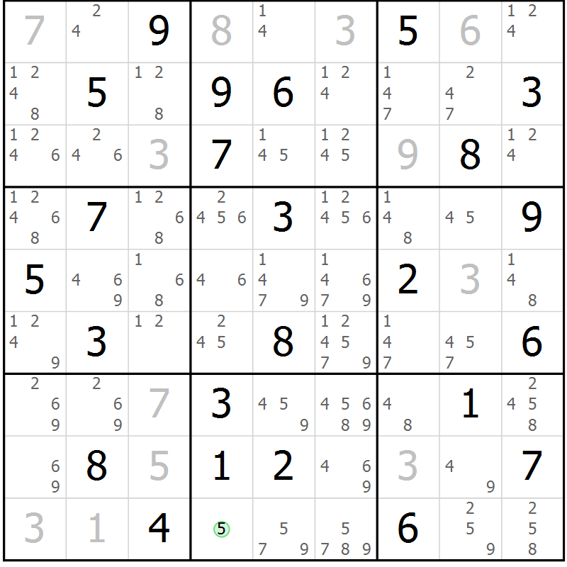 Position des candidats pour la solution de la Gr 83 page 86 du magazine de sudoku Virtuose n° 122