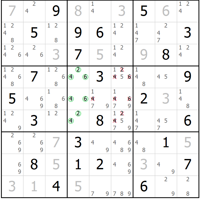 Position des candidats pour la solution de la Gr 83 page 86 du magazine de sudoku Virtuose n° 122