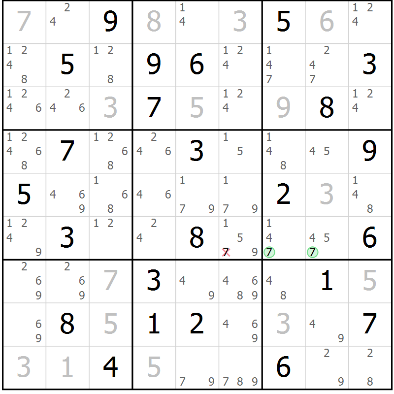 Position des candidats pour la solution de la Gr 83 page 86 du magazine de sudoku Virtuose n° 122