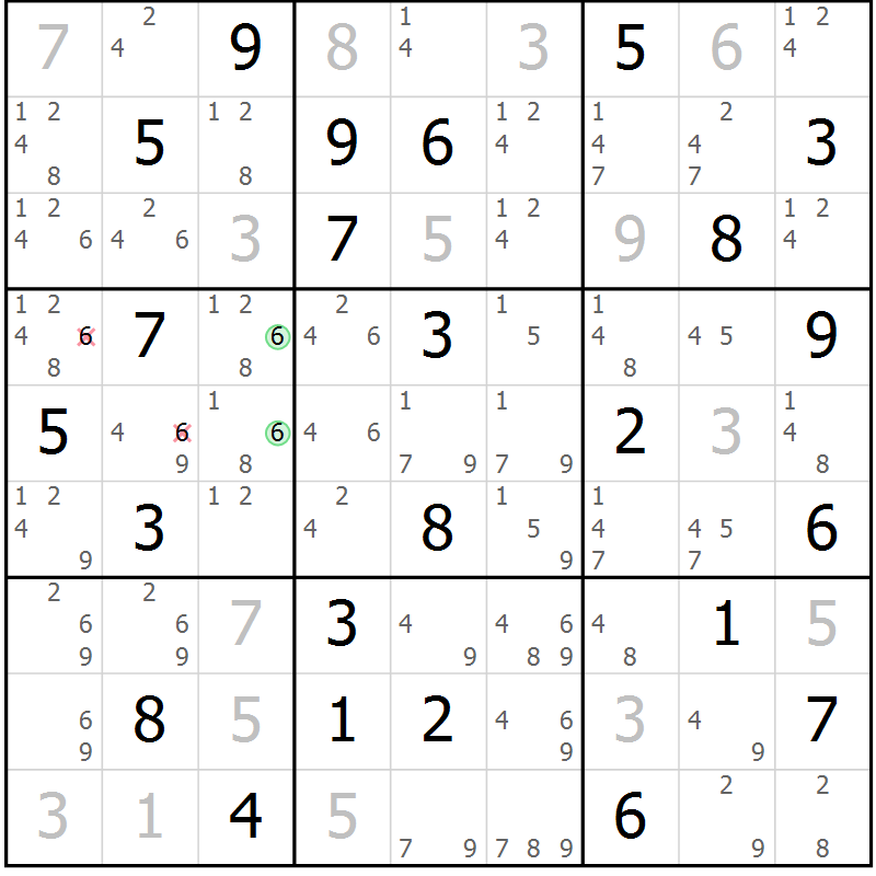 Position des candidats pour la solution de la Gr 83 page 86 du magazine de sudoku Virtuose n° 122