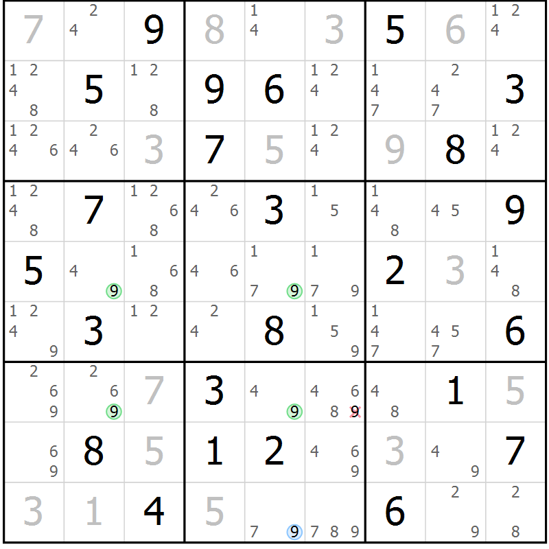 Position des candidats pour la solution de la Gr 83 page 86 du magazine de sudoku Virtuose n° 122