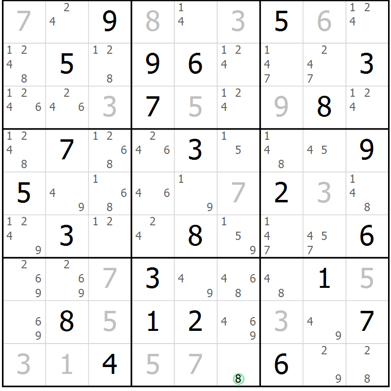 Position des candidats pour la solution de la Gr 83 page 86 du magazine de sudoku Virtuose n° 122