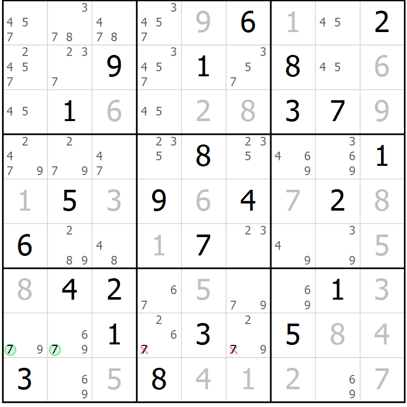 Position des candidats pour la solution de la Gr 84 page 87 du magazine de sudoku Virtuose n° 122