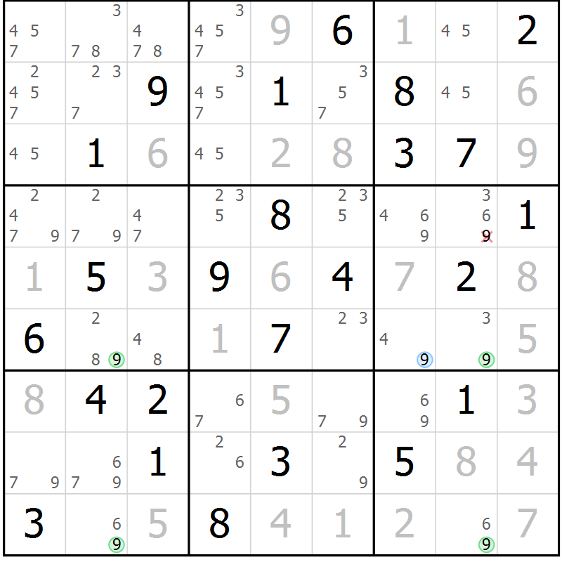Position des candidats pour la solution de la Gr 84 page 87 du magazine de sudoku Virtuose n° 122