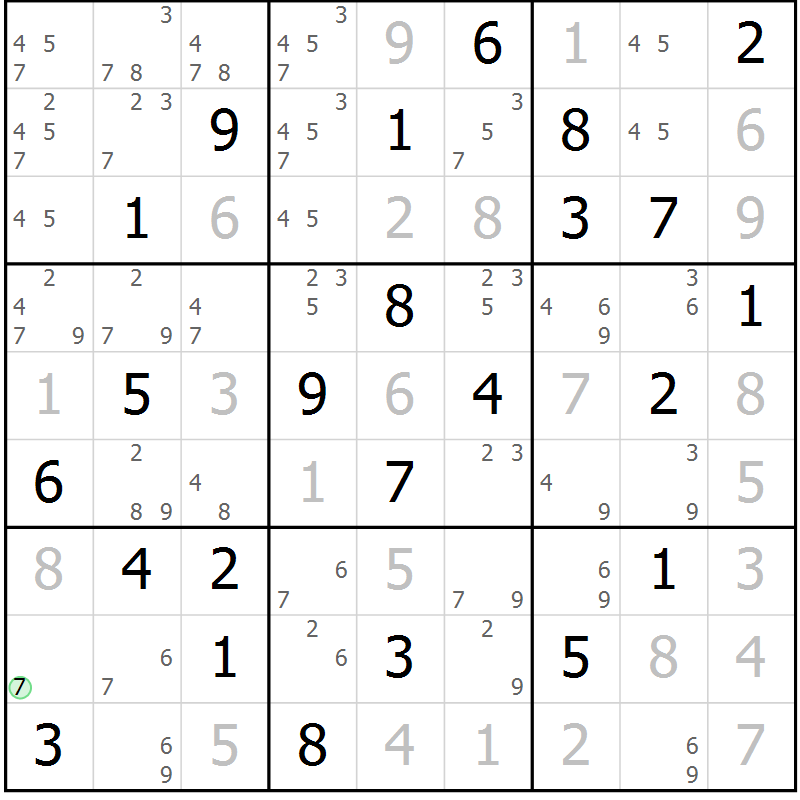 Position des candidats pour la solution de la Gr 84 page 87 du magazine de sudoku Virtuose n° 122