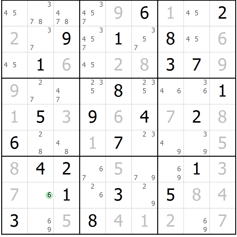 Position des candidats pour la solution de la Gr 84 page 87 du magazine de sudoku Virtuose n° 122
