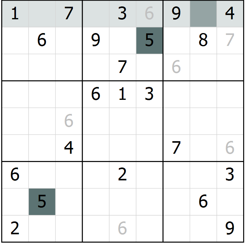 Position des candidats pour la solution de la Gr 9 page 12 du magazine de sudoku Virtuose n° 122