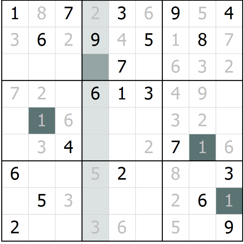 Position des candidats pour la solution de la Gr 9 page 12 du magazine de sudoku Virtuose n° 122