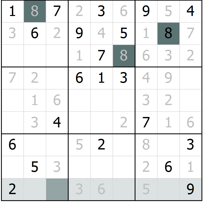 Position des candidats pour la solution de la Gr 9 page 12 du magazine de sudoku Virtuose n° 122