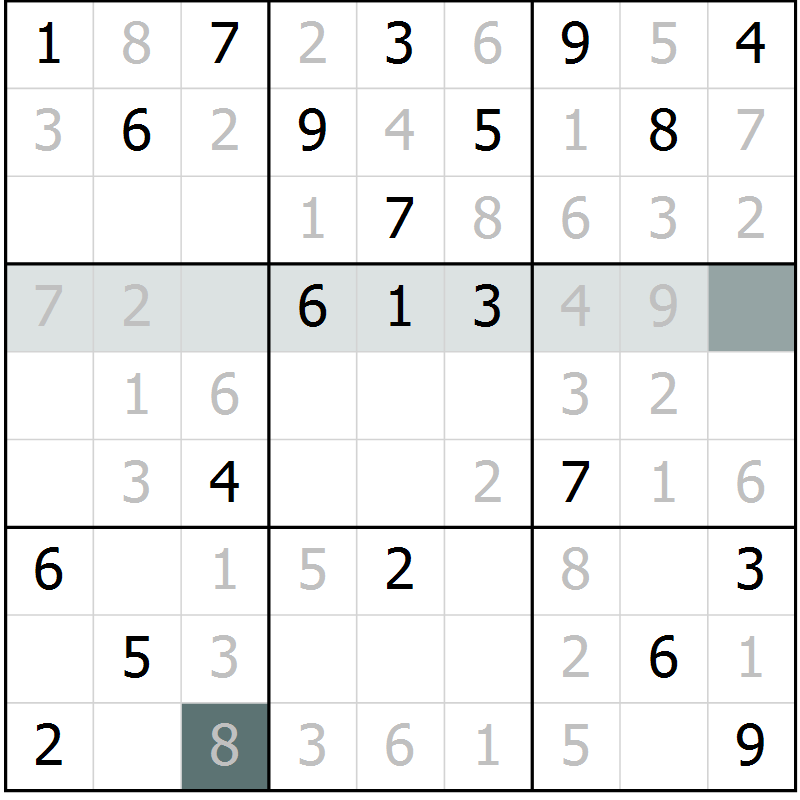 Position des candidats pour la solution de la Gr 9 page 12 du magazine de sudoku Virtuose n° 122