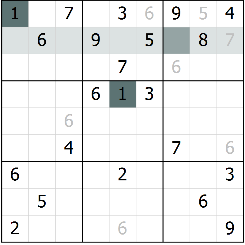 Position des candidats pour la solution de la Gr 9 page 12 du magazine de sudoku Virtuose n° 122