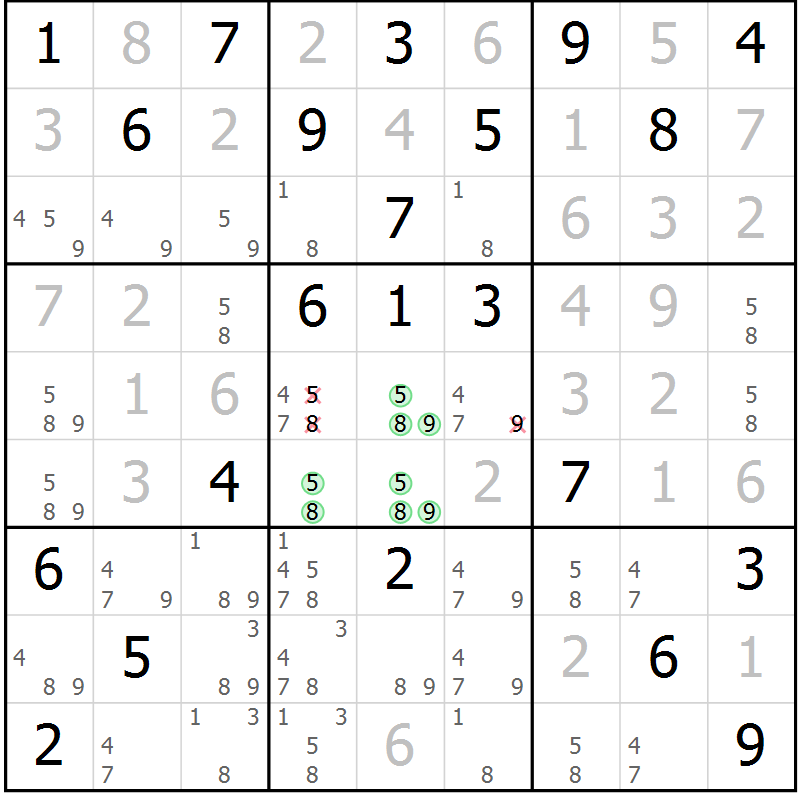 Position des candidats pour la solution de la Gr 9 page 12 du magazine de sudoku Virtuose n° 122