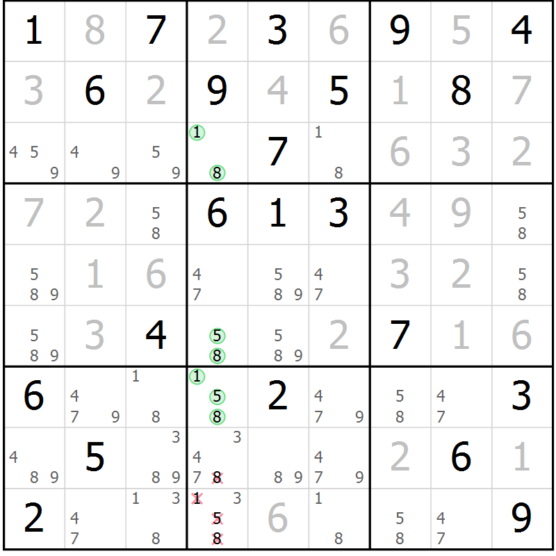 Position des candidats pour la solution de la Gr 9 page 12 du magazine de sudoku Virtuose n° 122