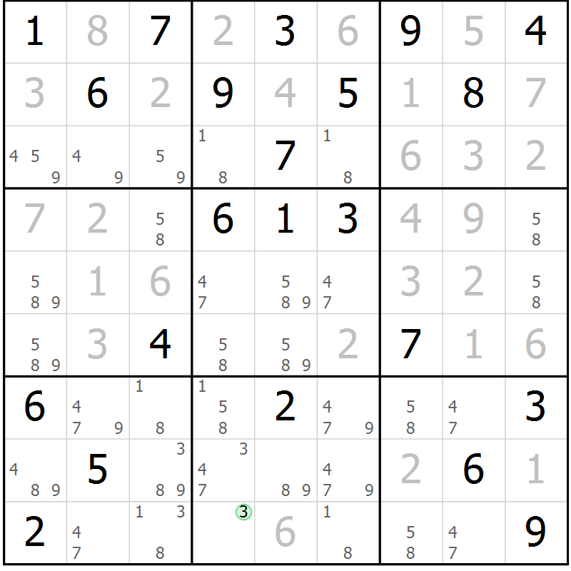 Position des candidats pour la solution de la Gr 9 page 12 du magazine de sudoku Virtuose n° 122