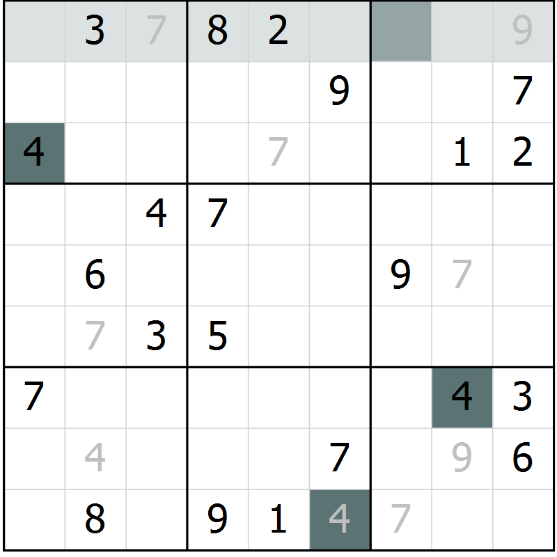 Position des candidats pour la solution de la Gr 1 page 4 du magazine de sudoku Virtuose n° 123