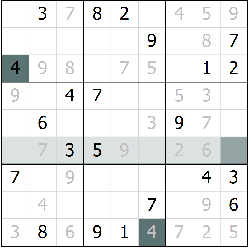 Position des candidats pour la solution de la Gr 1 page 4 du magazine de sudoku Virtuose n° 123