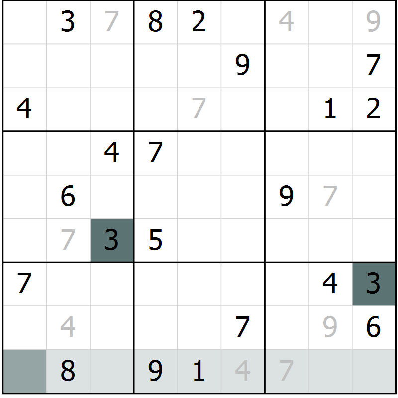 Position des candidats pour la solution de la Gr 1 page 4 du magazine de sudoku Virtuose n° 123