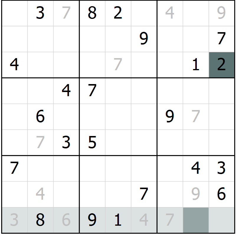 Position des candidats pour la solution de la Gr 1 page 4 du magazine de sudoku Virtuose n° 123