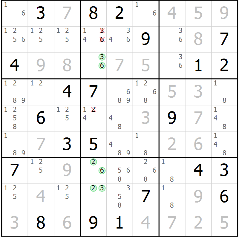 Position des candidats pour la solution de la Gr 1 page 4 du magazine de sudoku Virtuose n° 123