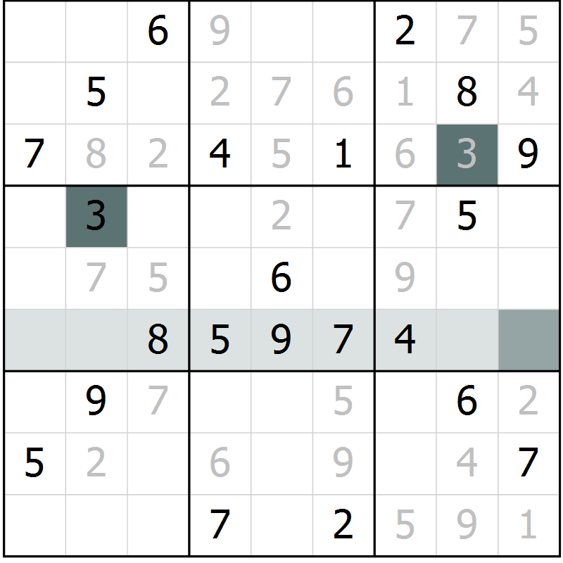 Position des candidats pour la solution de la Gr 10 page 13 du magazine de sudoku Virtuose n° 123
