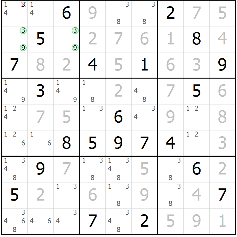 Position des candidats pour la solution de la Gr 10 page 13 du magazine de sudoku Virtuose n° 123