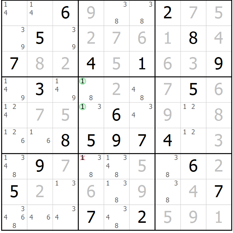 Position des candidats pour la solution de la Gr 10 page 13 du magazine de sudoku Virtuose n° 123