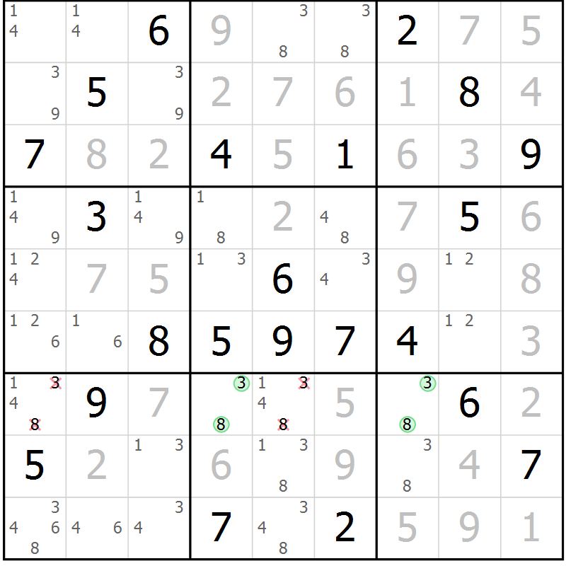Position des candidats pour la solution de la Gr 10 page 13 du magazine de sudoku Virtuose n° 123