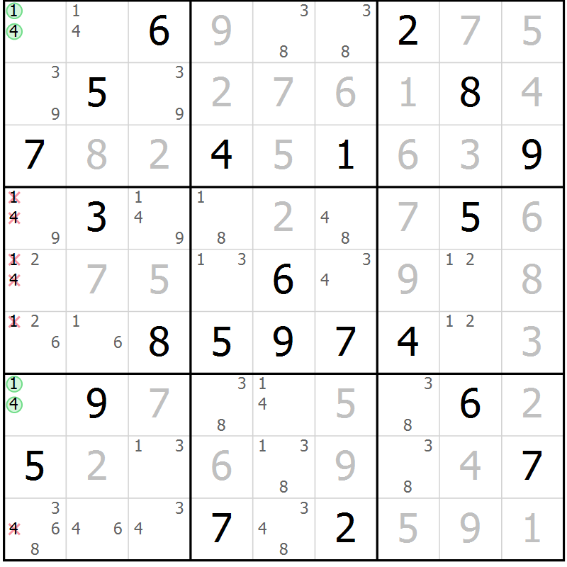 Position des candidats pour la solution de la Gr 10 page 13 du magazine de sudoku Virtuose n° 123