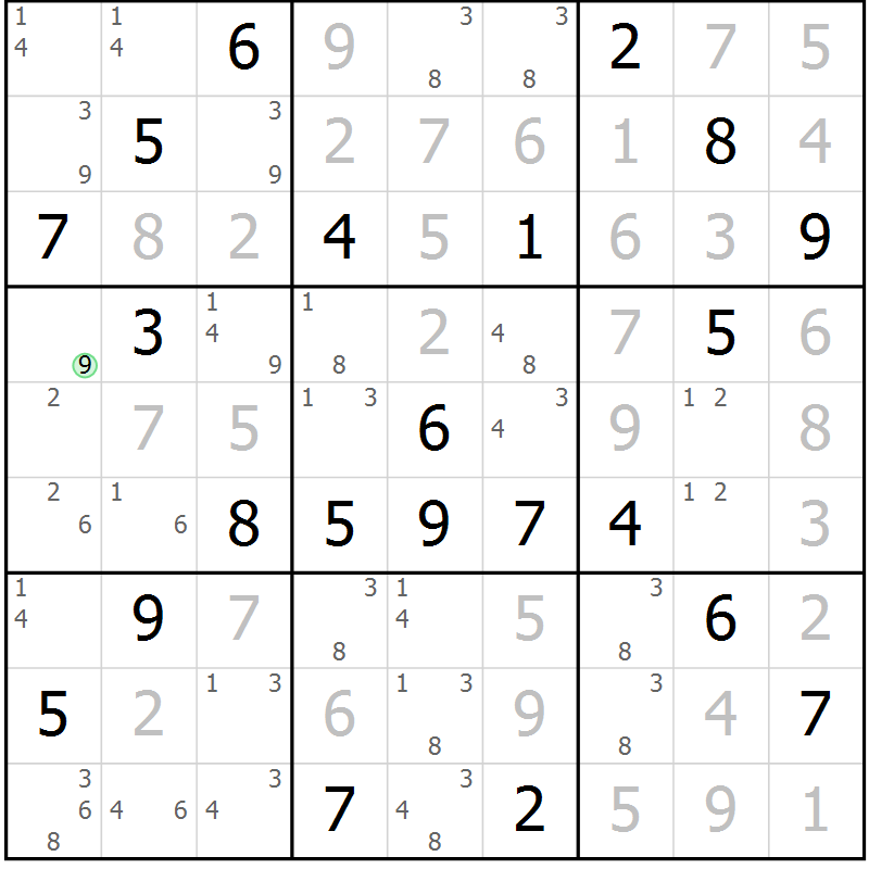 Position des candidats pour la solution de la Gr 10 page 13 du magazine de sudoku Virtuose n° 123