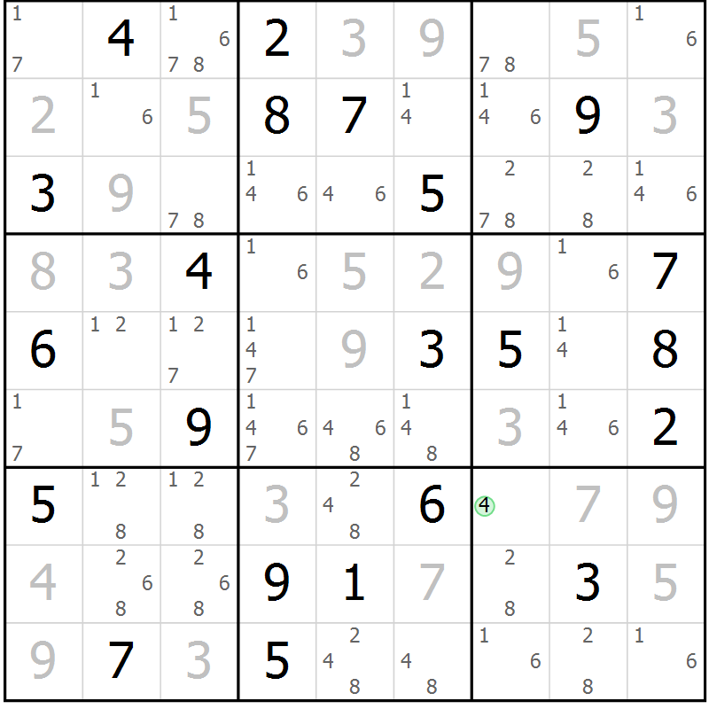 Position des candidats pour la solution de la Gr 11 page 14 du magazine de sudoku Virtuose n° 123