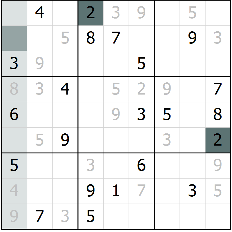 Position des candidats pour la solution de la Gr 11 page 14 du magazine de sudoku Virtuose n° 123
