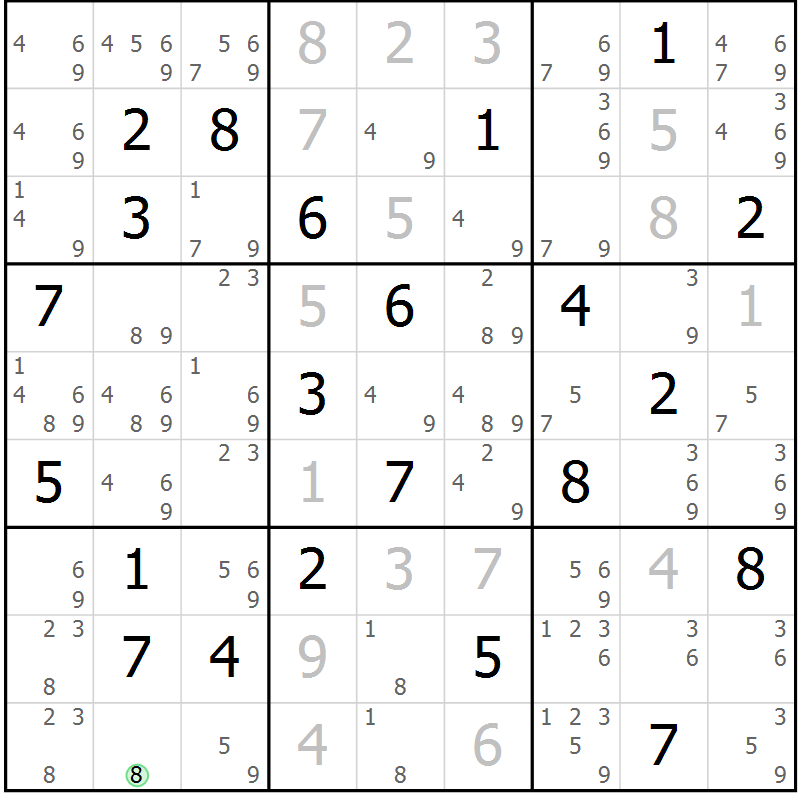 Position des candidats pour la solution de la Gr 12 page 15 du magazine de sudoku Virtuose n° 123