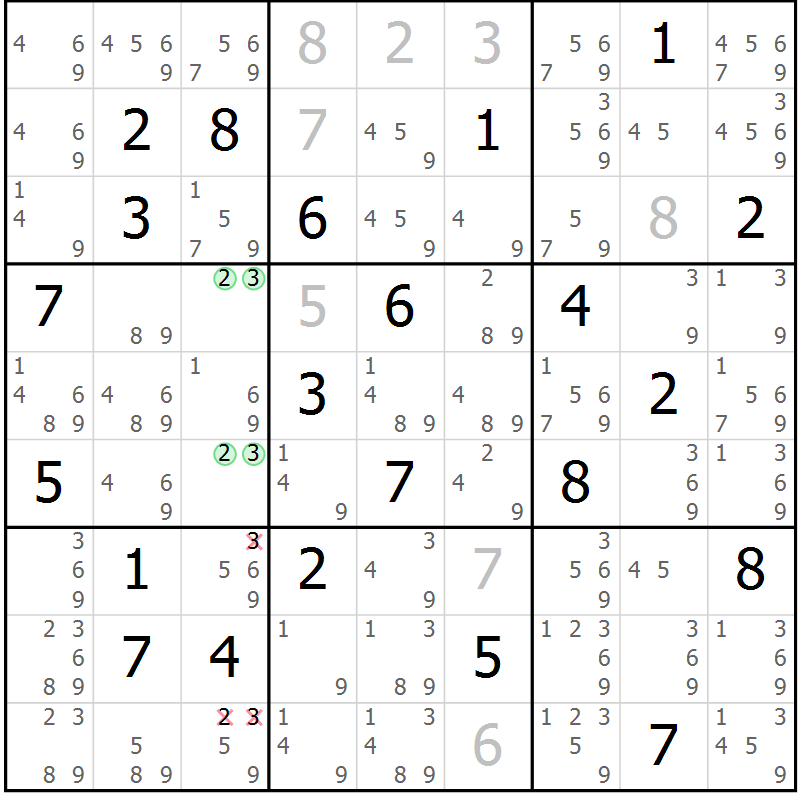 Position des candidats pour la solution de la Gr 12 page 15 du magazine de sudoku Virtuose n° 123