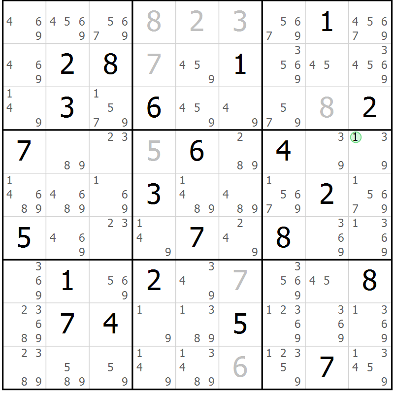 Position des candidats pour la solution de la Gr 12 page 15 du magazine de sudoku Virtuose n° 123
