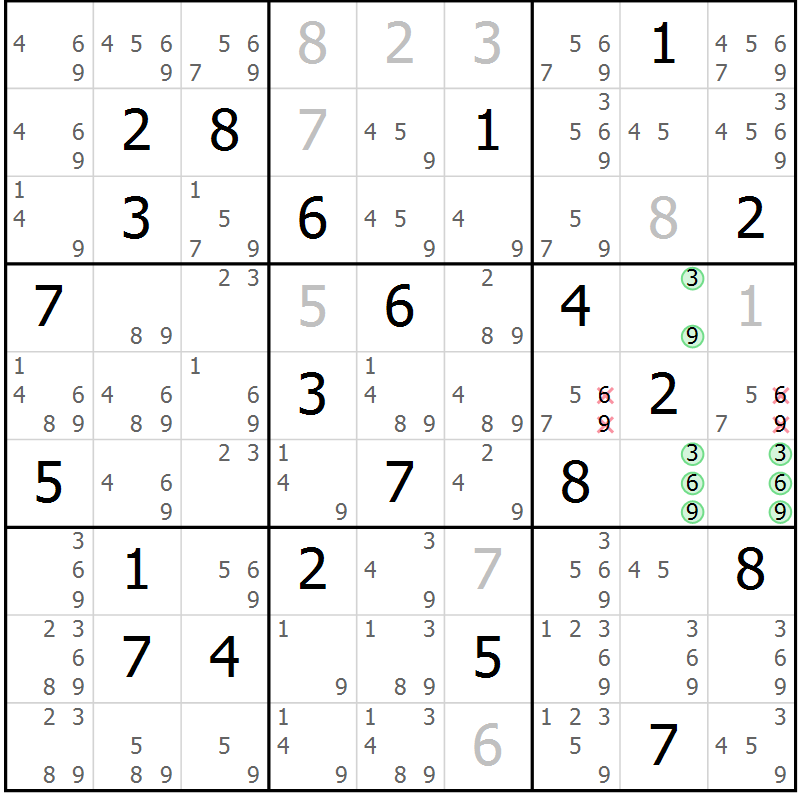 Position des candidats pour la solution de la Gr 12 page 15 du magazine de sudoku Virtuose n° 123