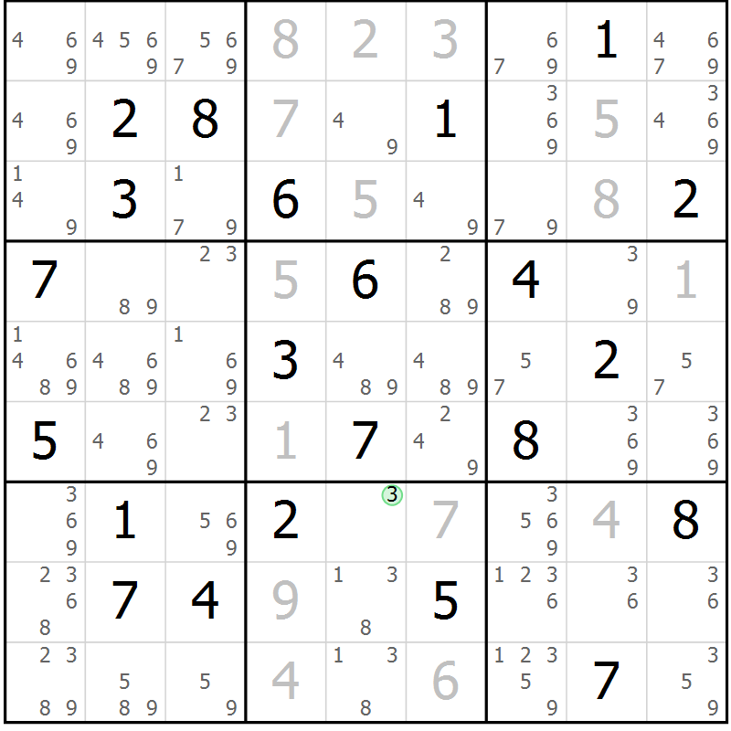 Position des candidats pour la solution de la Gr 12 page 15 du magazine de sudoku Virtuose n° 123